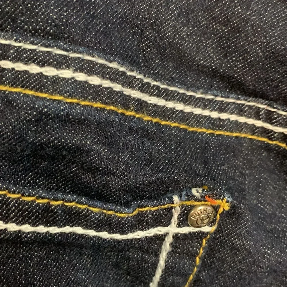 Ruthless Art NWOT Dark Blue Denim Low-Rise Embroidered Bootcut Jeans Sz 13/31